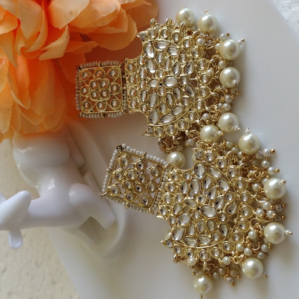 Large kundan moti earrings indian Pakistani shalwar salwar kameez
